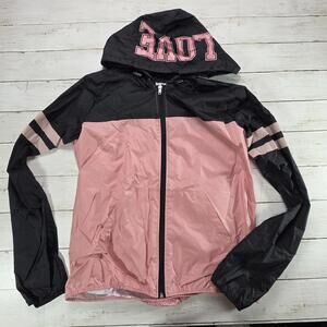 Reflex Girl's Pink and Black Windbreaker Jacket with Hood Sz XL